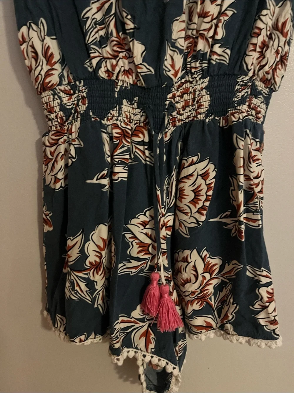 Matilda Jane Navy Floral Romper with Cream and Rust‎ Accents